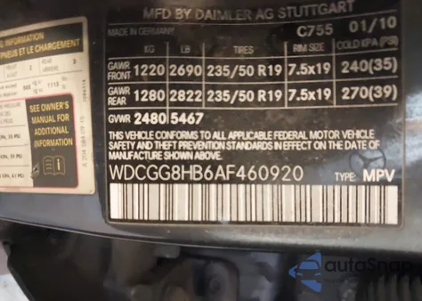 2010 Mercedes-Benz Glk 350 4Matic из США, поврежденный, VIN WDCGG8HB6AF460920